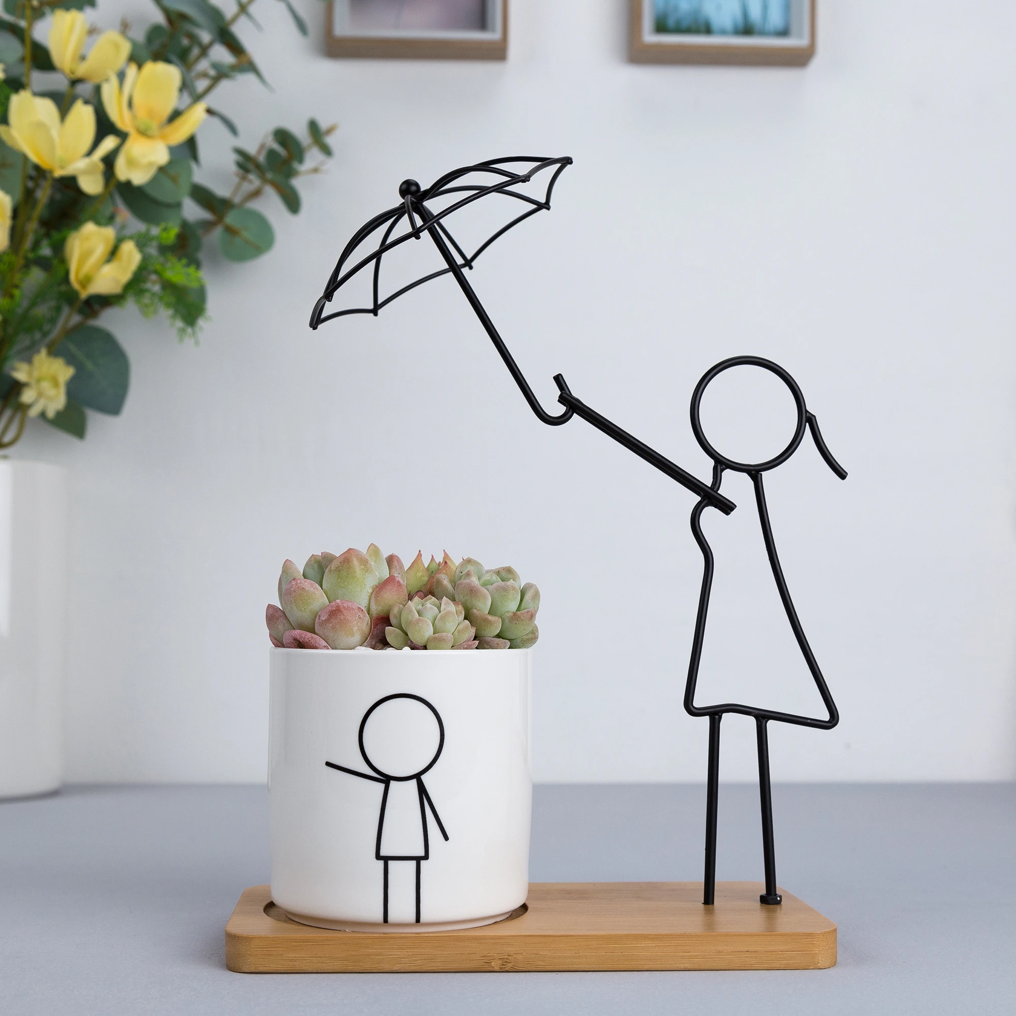 

modern decorative flower white ceramic pot with bamboo tray the cute frame for home decor