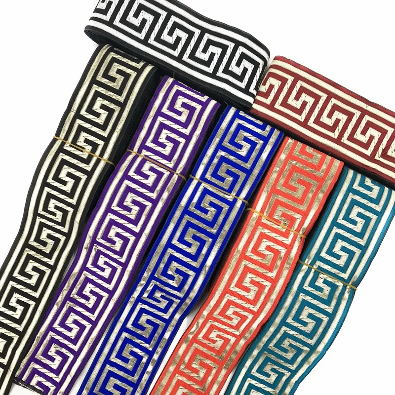 

5cm wide diy sewing clothes national ethnic webbing ribbon embroidery black red blue purple yellow costume lace trim embroidered