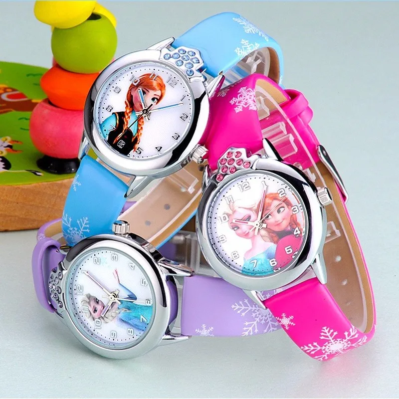 

Pink Elsa Kids Quartz Watch for Girl Leather Strap Cute Princess Children watches kids Girls Watches with gift Wristwatch