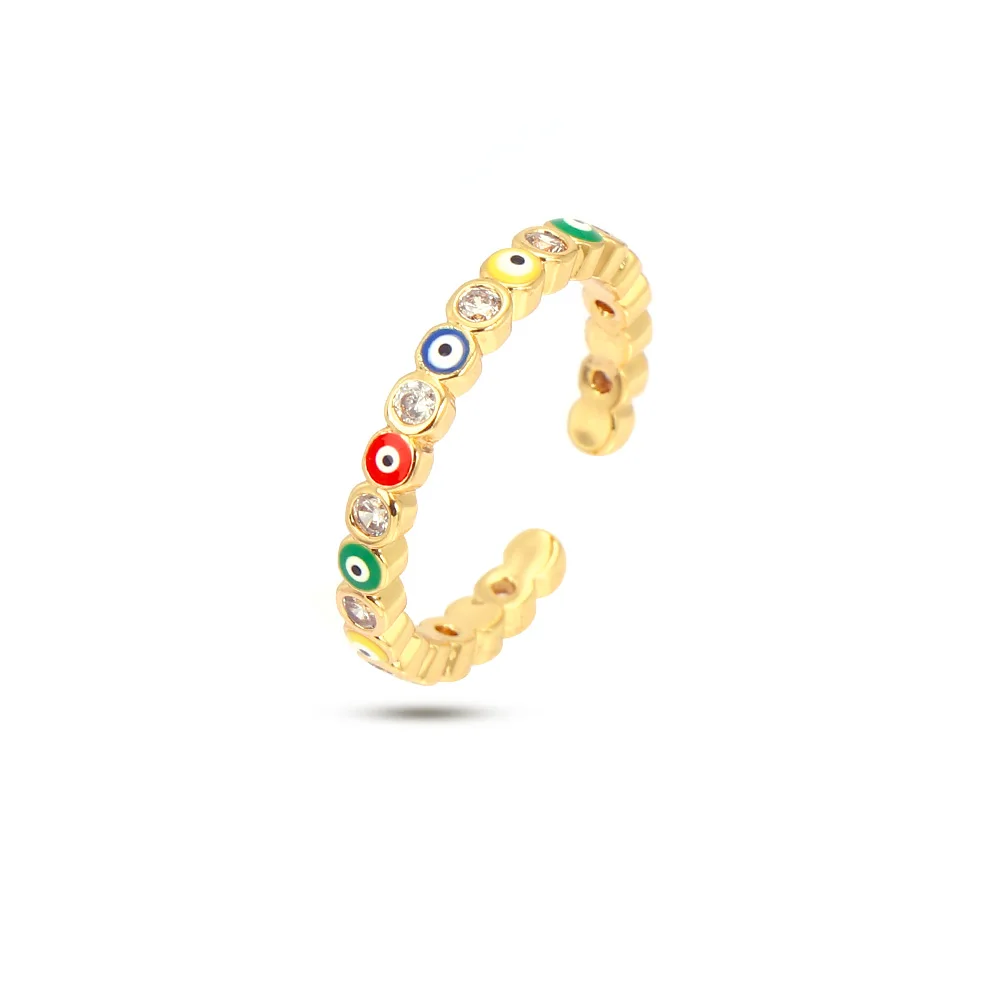 

Elegant Women Daily Wear Round Diamonds Turkey Eyes Rings Colorful Enamel Evils Eyes Crystal Finger Rings