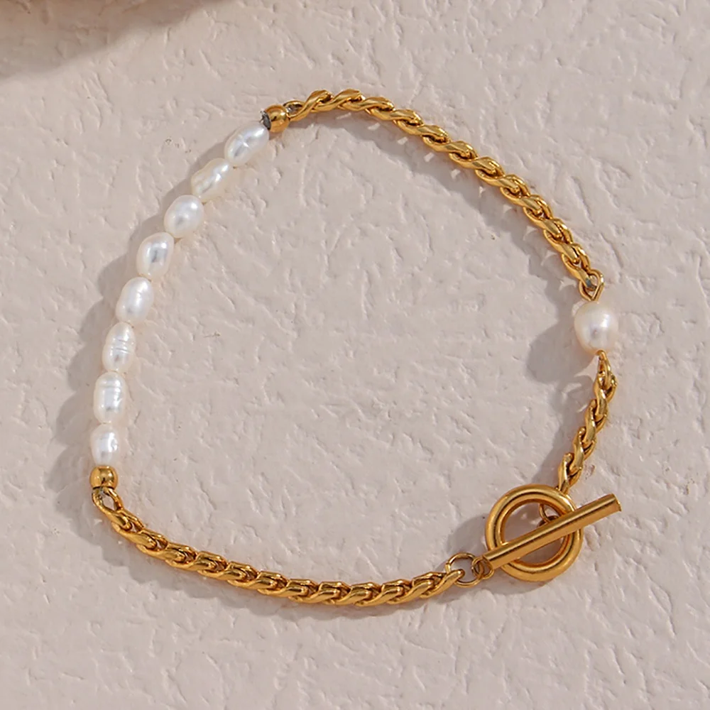 Bracelets For Women Jewelry Freshwater Pearl Twist Chain Bracelet 18K Gold Plated Stainless Steel Bracelet