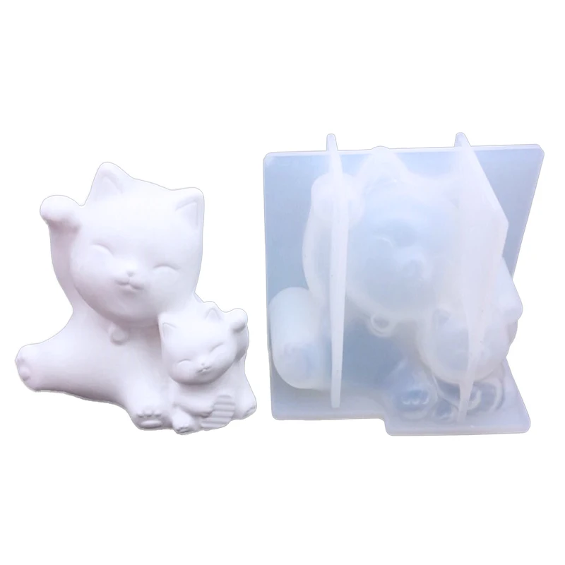 

Diy crystal drop glue mirror stereo Gemini Fortune Cat mould animal silicone mould epoxy resin cake tool baking, White