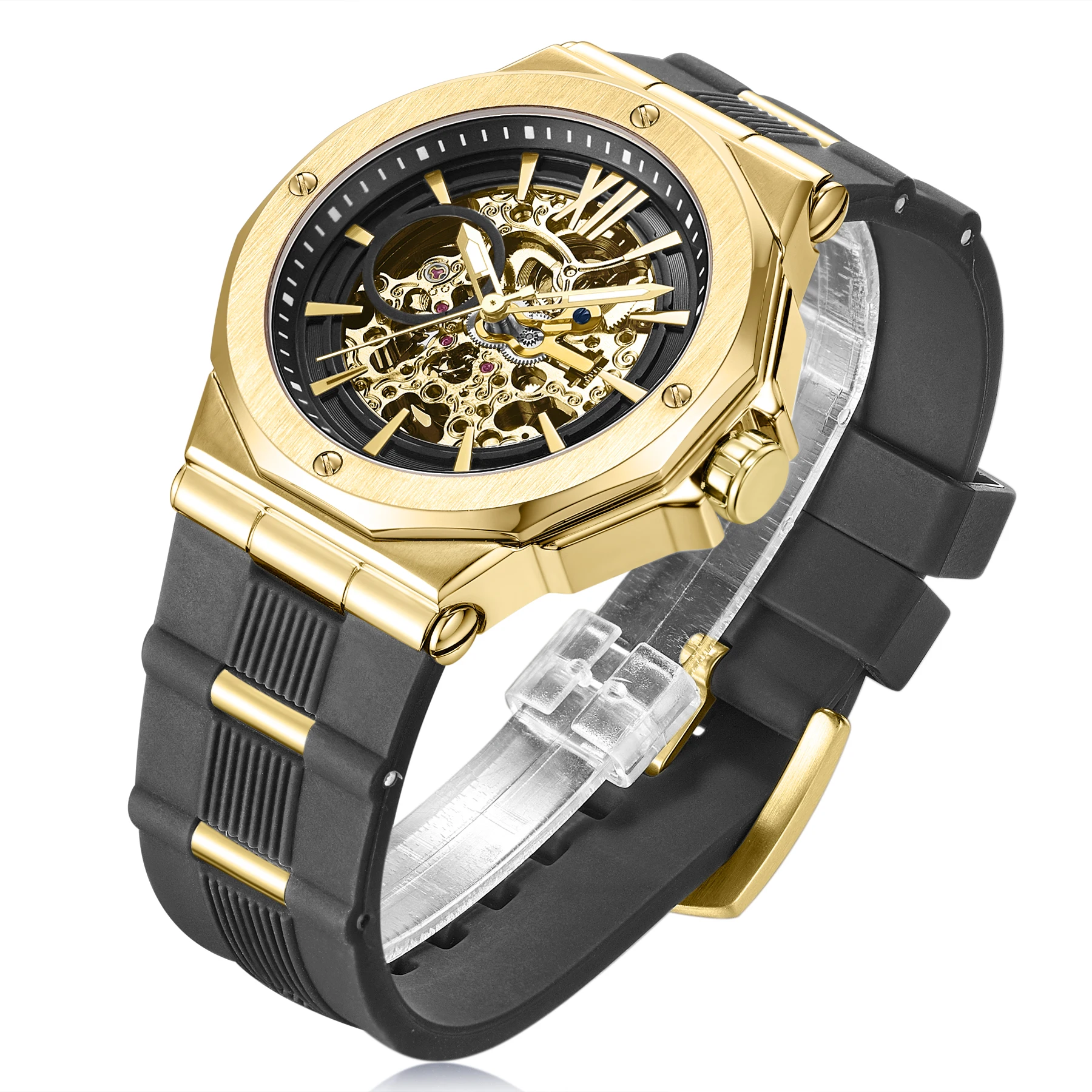 

Relojes Hombre Automatico Custom Logo Brand Skeleton Automatic Watch Gold Mechanical Men Watches Luxury, Customized colors