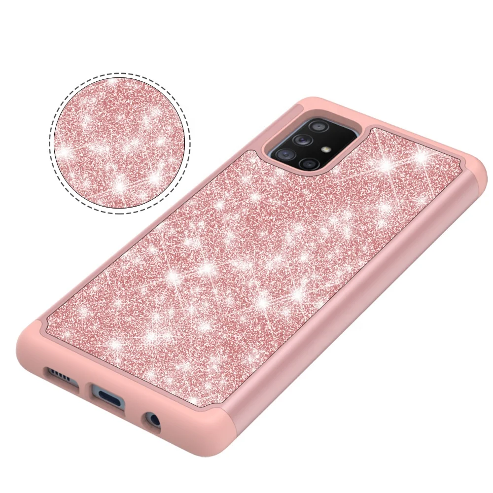 

Cheap Price Shockproof Case Glitter PU Leather Mobile Phone Case for Samsung Galaxy A71 5G, Pink, light pink, yellow, teal, black, gold