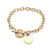 

Elegent Stainless Steel Link Chain Blank Heart Charms Bracelet for Women 18.5CM Length Toggle Clasp Closure