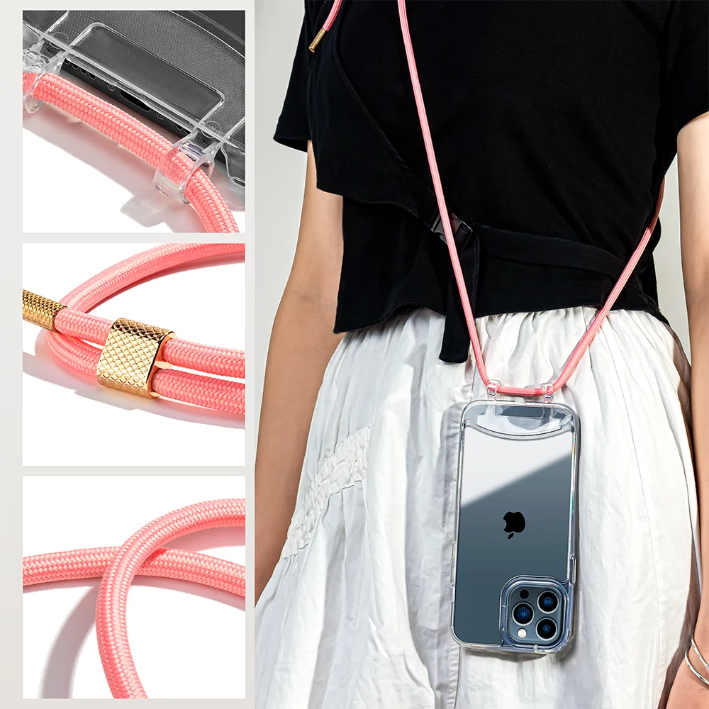 

Detachable Rope Sling Lasso Clear Transparent Mobile Cover Cord String Neck Shoulder Strap Necklace Crossbody Lanyard Phone Case