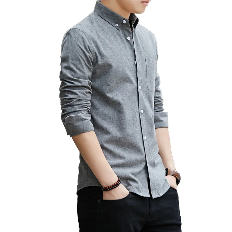 

New Arrival Spring and Autumn Oxford Fabric Slim Fit Men's Shirts with Pocket, White, black, gray, navy, sky blue