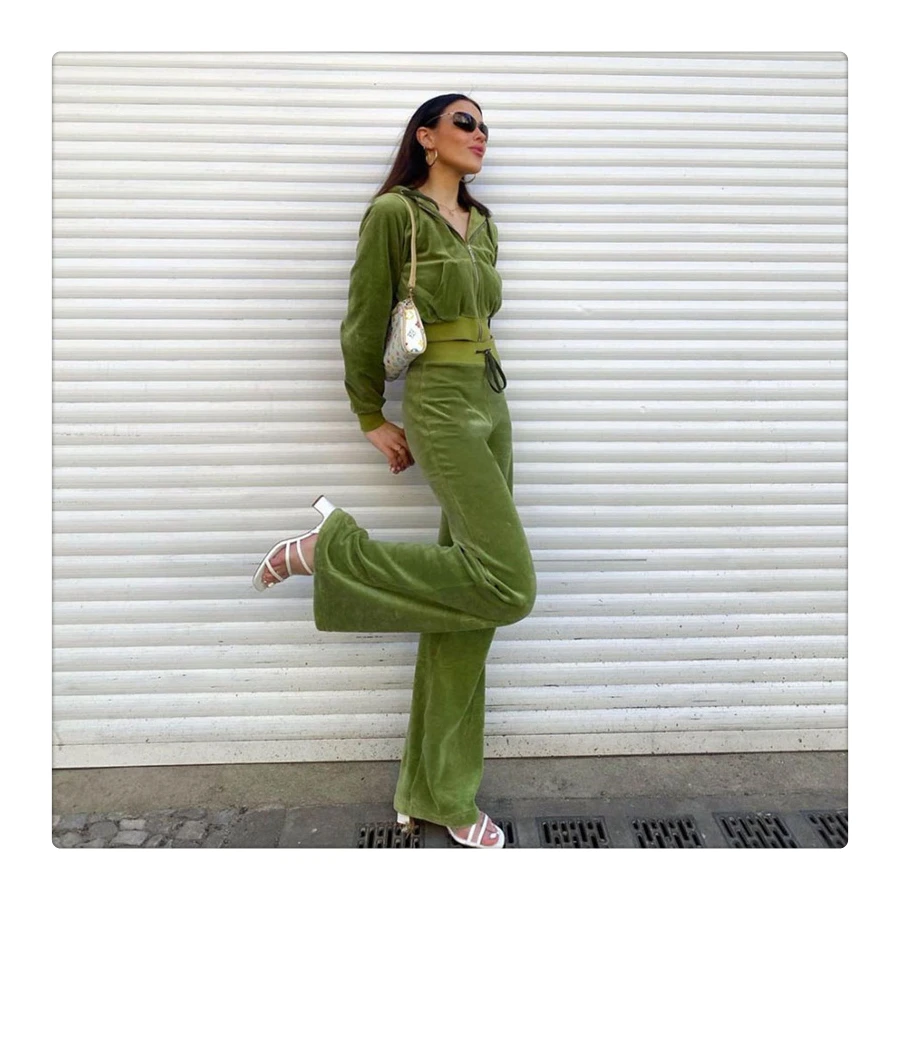 

Custom Wholesale Solid Color Zipper Tracksuit Loungewear Women Sets Crop Top 2 Piece Velvet Jogger Set, Pink, blue, green