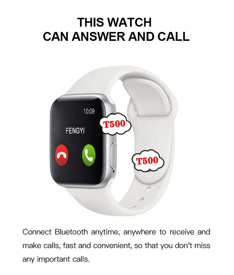 Top Sell Smartwatch Series 5 T500 BT Call 44mm Smart Watch Heart Rate Monitor Blood Pressure PK IWO 12 IW