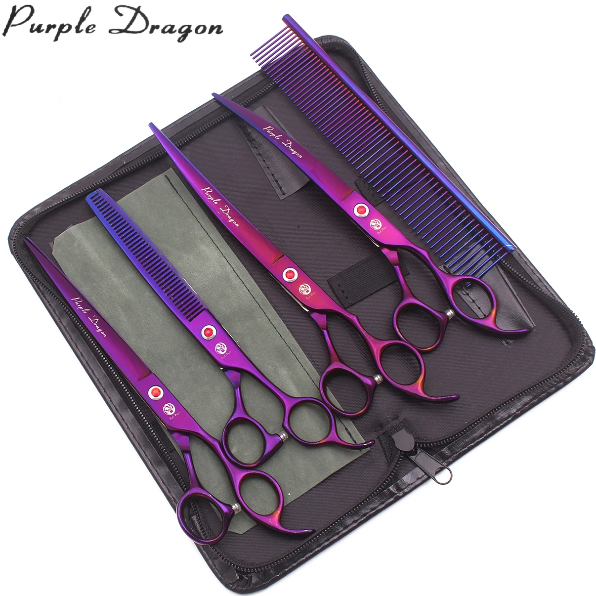 

Pet Scissors 8.0" Purple Dragon Japan Stainless Pet Grooming Scissors Straight Scissors Thinning Shears Dog Curved Shears Z3005, Gold color