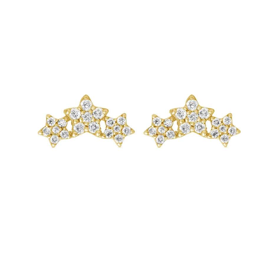 

925 Sterling Silver Gold Plated Jewelry Stud Earrings Cubic Zircon Trio Star Stud Earrings