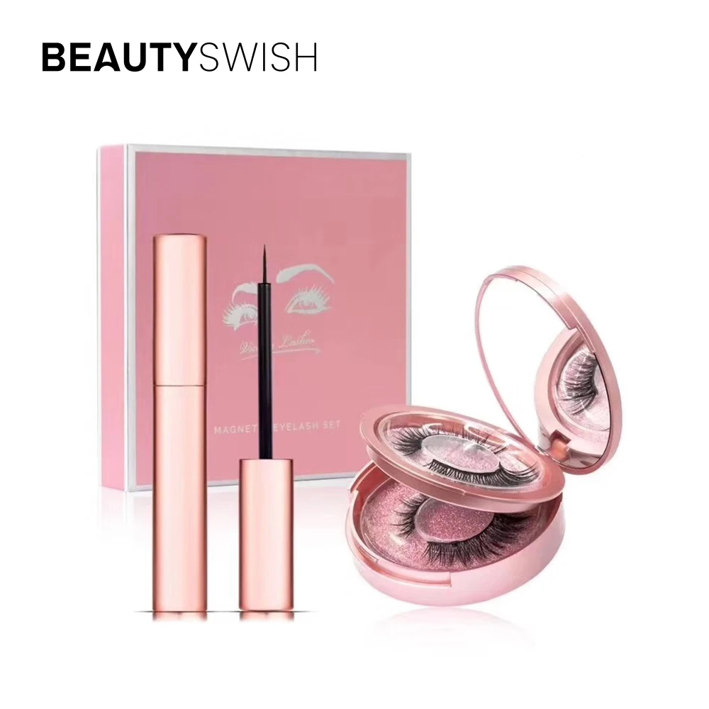 

Beauty Trends Magnetic Eyelash Extension Case Neon Liquid Eyeliner Lash Kit Vendor Private Label 3D Plastic Eyelash Case, Rose gold magnetic eyelash set