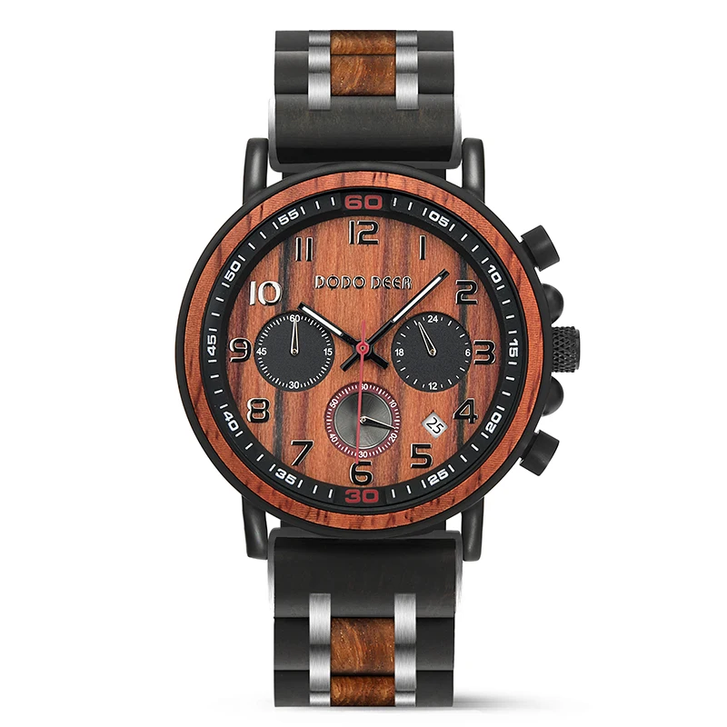 

Dodo Deer Custom Luxury Waterproof Natural Wood Case High Quality Red New Men Wood Watches Relojes De Madera