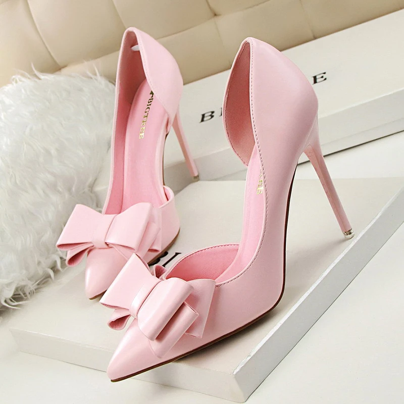 

GX280 Women Elegant Bow Decorated Dress Shoes With Custom Logo Pink Stiletto Heels, As picture or custom