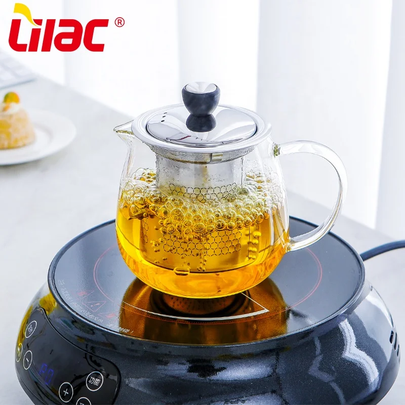 

Lilac BSCI SGS SGS LFGB 350ml 550ml 750ml borosilicate teapot cooking stovetop safe heat resistant handblown glass tea pot