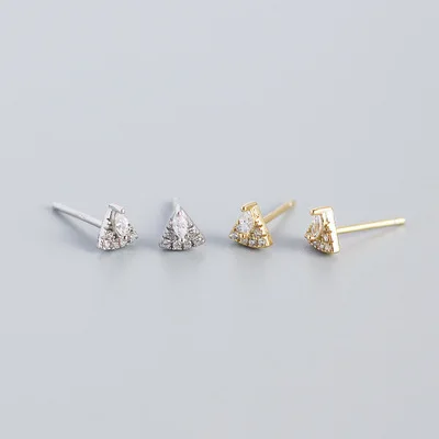 

Hot Sale S925 Sterling Silver Micro Pave Cubic Zirconia Fan Stud Earrings Mini Oval Crystal CZ Triangle Stud Earrings For Girls