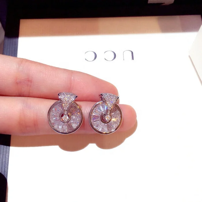 

Stud Earrings with Cubic Zirconia Zircon Round Shape Light Bling Wedding Gift for Bride Office Ladies New Fashion Jewelry