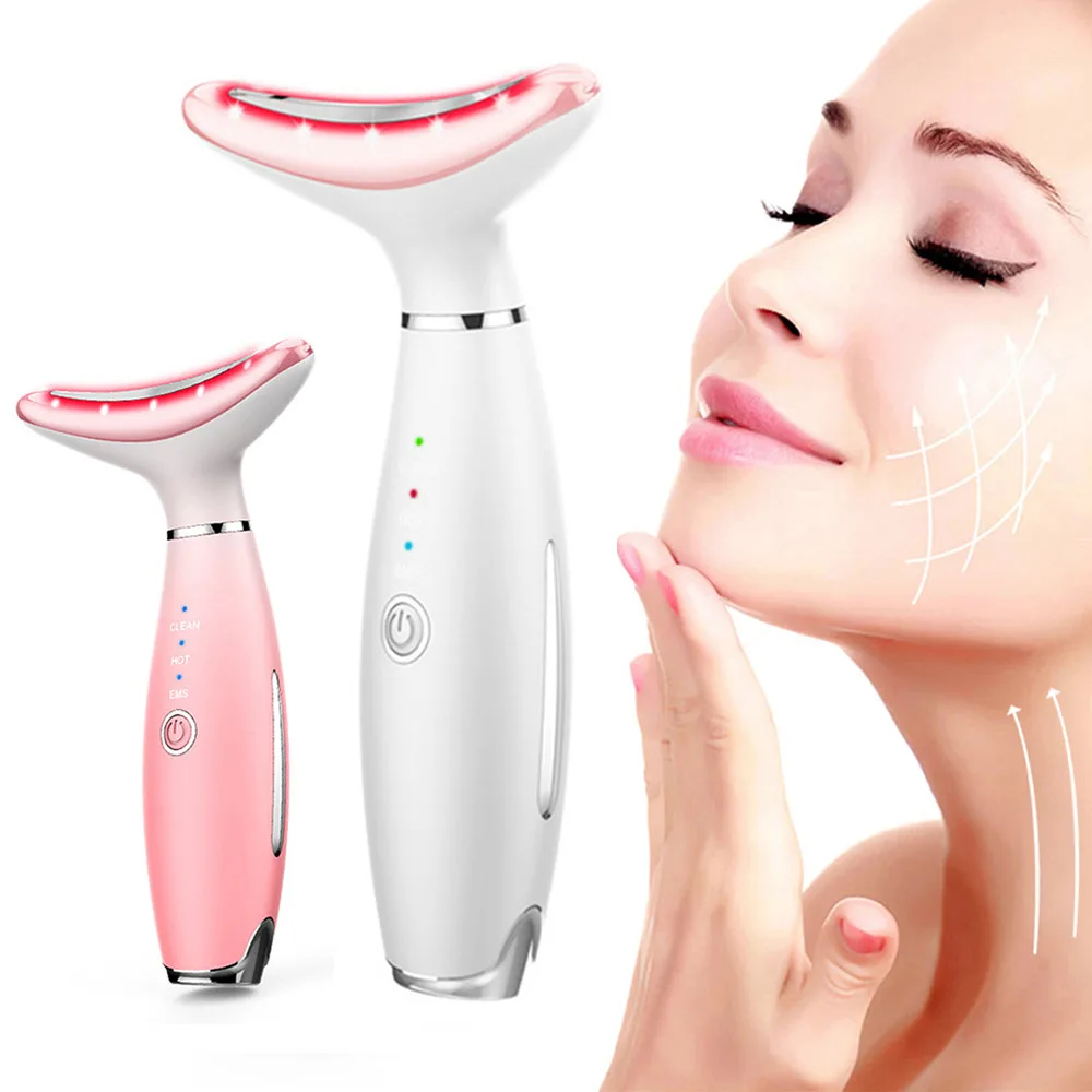 

High Frequency Vibration Face Massager LED Photon Therapy Neck Face Lifting Tightening Tool EMS Anti Wrinkle Beauty Instrument