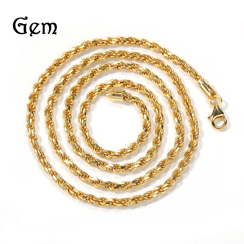 

High Quality 925 Sterling Silver Rope Chain Necklace Gold Plated Twist Rose Gold Rope Chain Men Rapper Chain Jewelries, Gold, silver or custom for you