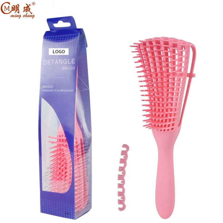 

Amazon ebay e-commerce wholesaler soft rubber colorful box pack 8 foot detangling hair brush logo,green denman brush massage, Pink green/blue color