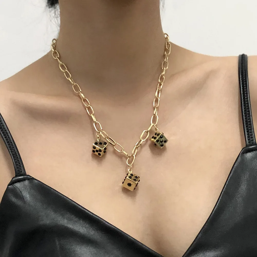 

3PCS Cube Geometric Pendants Cuban Necklace Hip Hop Golden Clip Necklace Jewelry Women Heavy Chain Necklace