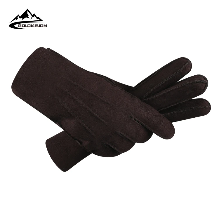 

GOLOVEJOY DP15 Men Autumn and Winter Sheepskin Leather Fleece Lined Cycling Warm Custom Gift Box Packaging Fur Gloves, Black, coffee, camel