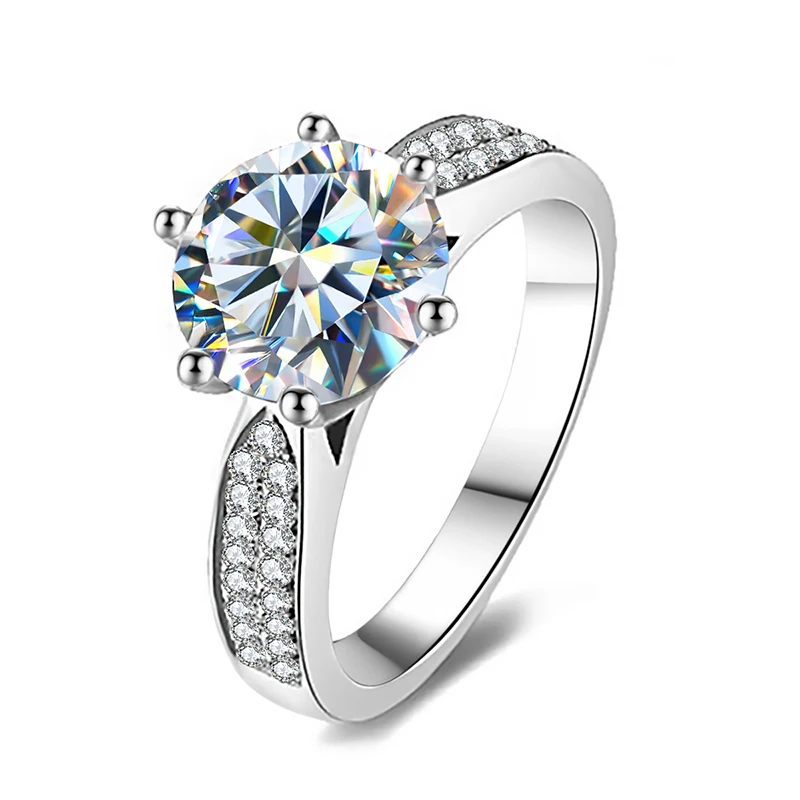 

Gra Pass Diamond Tester 2ct VVS Moissanite Engagement Round Shape Rings 925 Sterling Silver For Wedding Women Men Luxury Jewelry