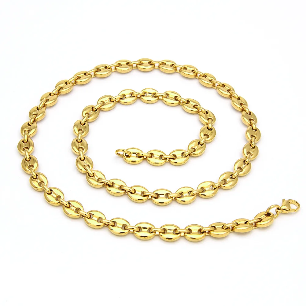 

Hip pop gold plated stainless steel necklace puffed mariner chain necklace sets jewelry, Gold,silver