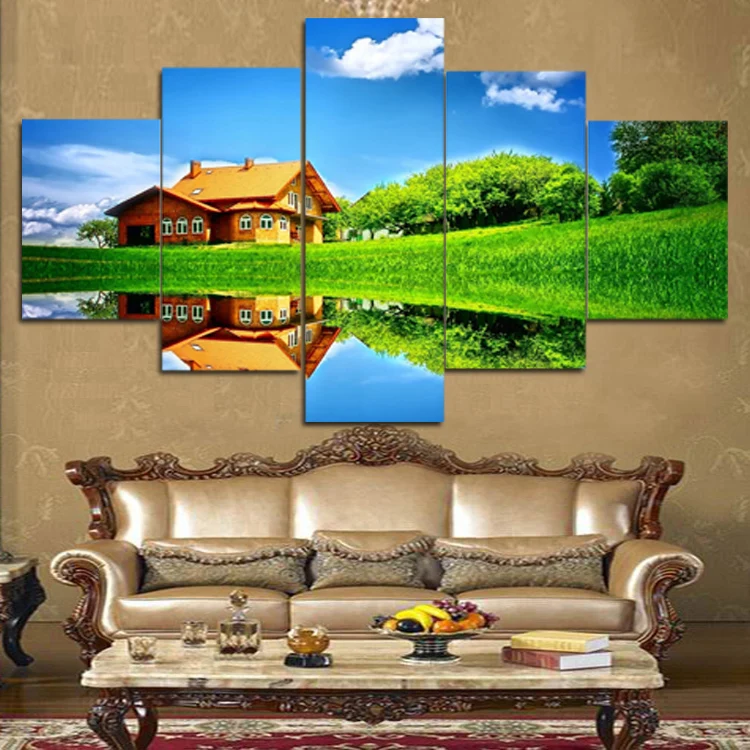 

Art Wall Picture Canvas Print Beautiful Scenery Printer Flower Tree Home Decor Artwork Village Modern Decoration Oil Painting