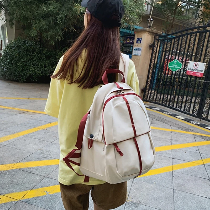 

2021 New arrival high quality nylon travel backpack bag teenagers causal school backpack, White/black/red