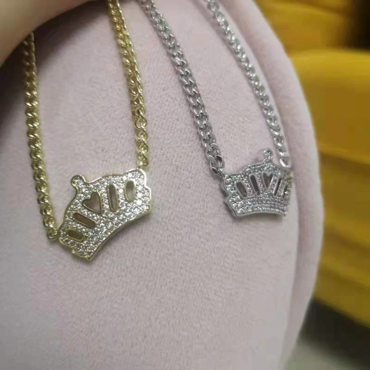 

Jialin jewelry Women Wholesale fashion gold zircon jewelry crown pendant charm silver necklace