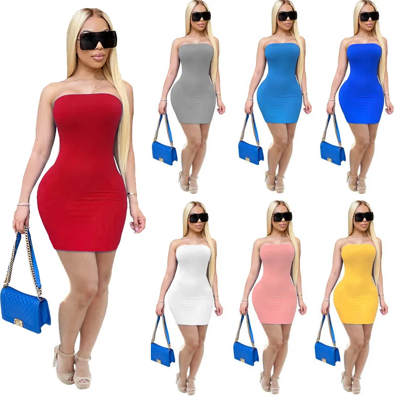 

Solid Color Casual Women Sexy Plus Size Summer Short Dress Stretchy Girls' Party Prom Dresses