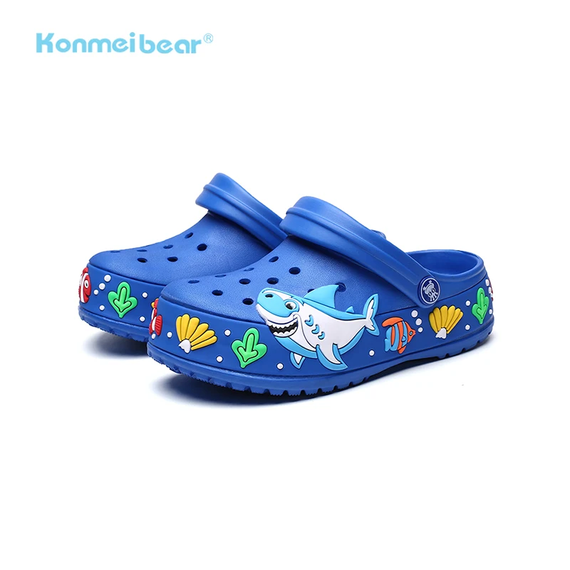 

Hot Selling Children Hole Unisex Summer Cartoon Shark Sandal EVA Kids Garden Clogs Shoes, Purple,blue,pink,yellow,gray,