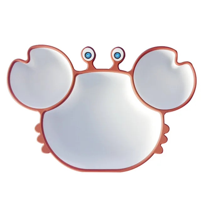 

New Design Cute Crab Shape Baby Placemat Kids Dinner Plate Self Feeding Suction Silicone Baby Bowls, Pink, green, blue, brown