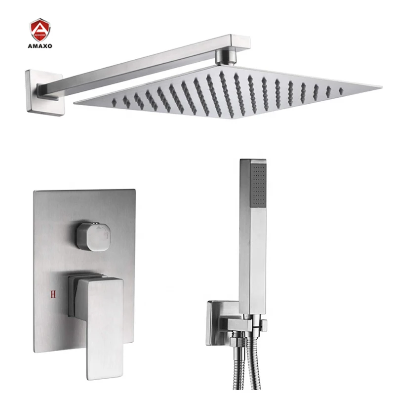 

Stainless Steel 304 Brushed Nickel Or Black Hot And Cold Waterfall In Wall Mounted Concealed Bathroom Rain Shower Set