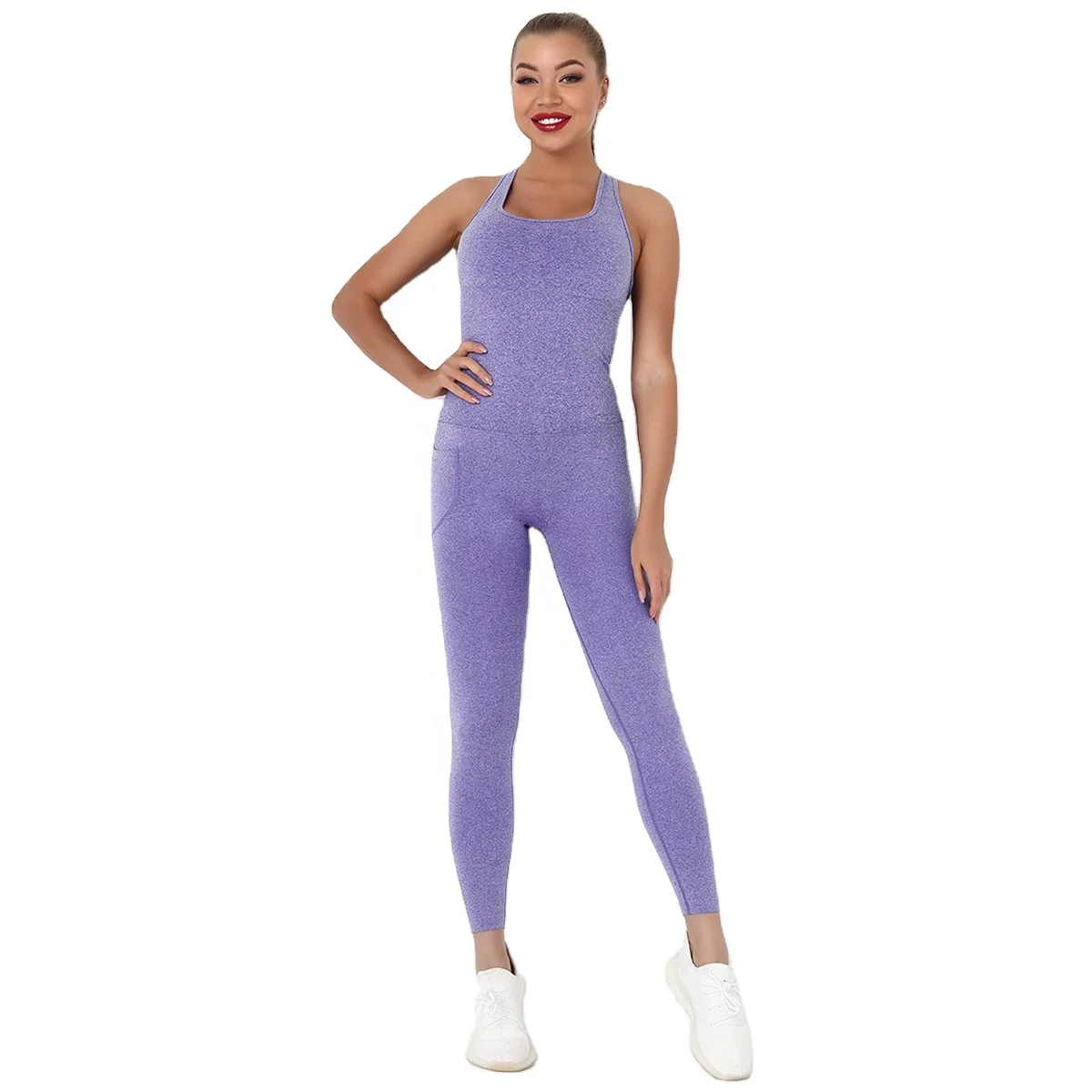 

High end Custom Logo Workout Eco Friendly Super Soft Slim Fit Sweat Body Shaper Yoga Jumpsuit Ladies 2 piece Yoga Set, Multi color optional