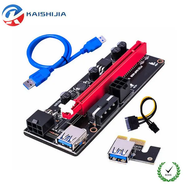 

New VER 009S PCI-E PCIE Riser 1X 4X 8X 16X Extender USB3.0 Cable Dual 6Pin Adapter Card SATA 15pin for BTC Miner