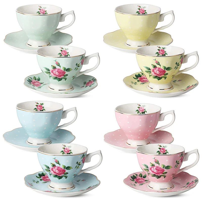 

Bone China Floral Latte Cups Multi-color Tea Cups And Saucers Sets Drop Shipping, 13 patterns