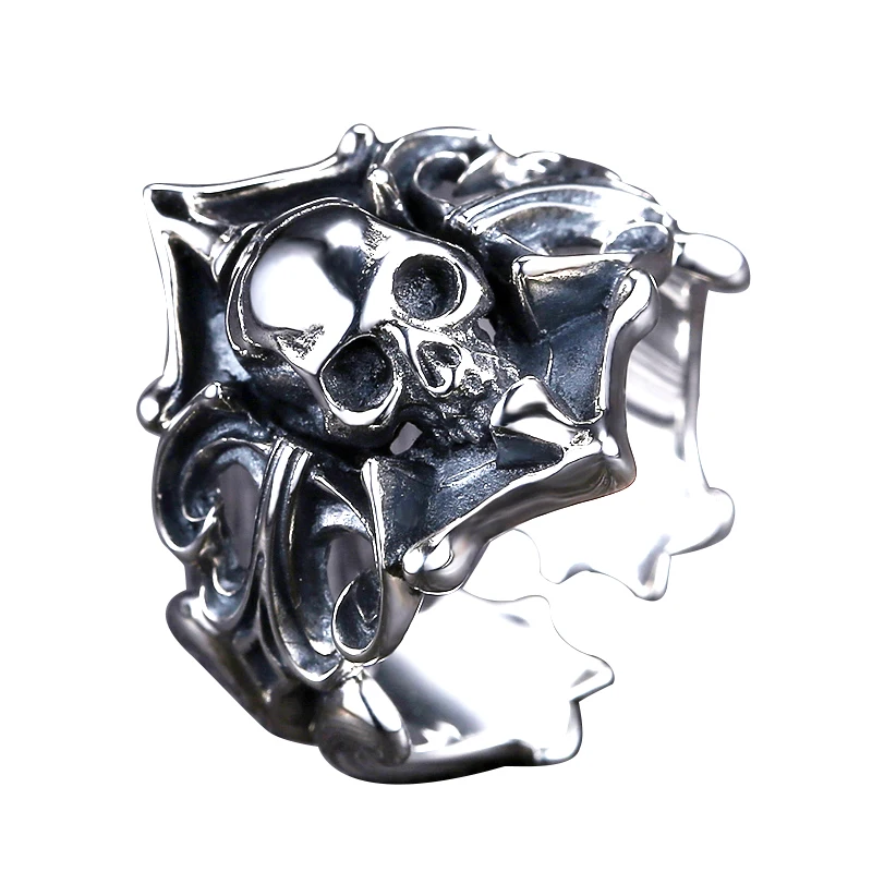 

S925 sterling silver concave-convex skull head retro old ring European and American fashion trend ring hand jewelry