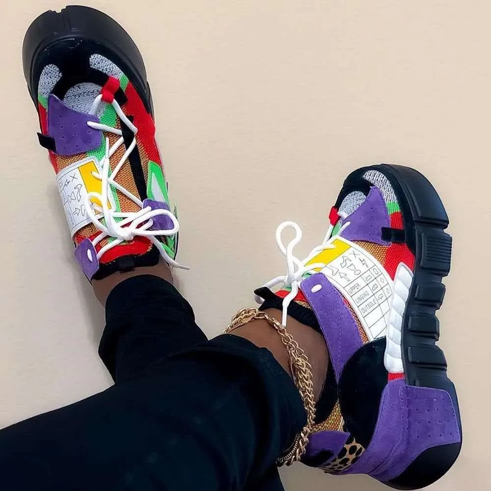 

2020 women's multicolor casual shoes large size platform color matching sneakers