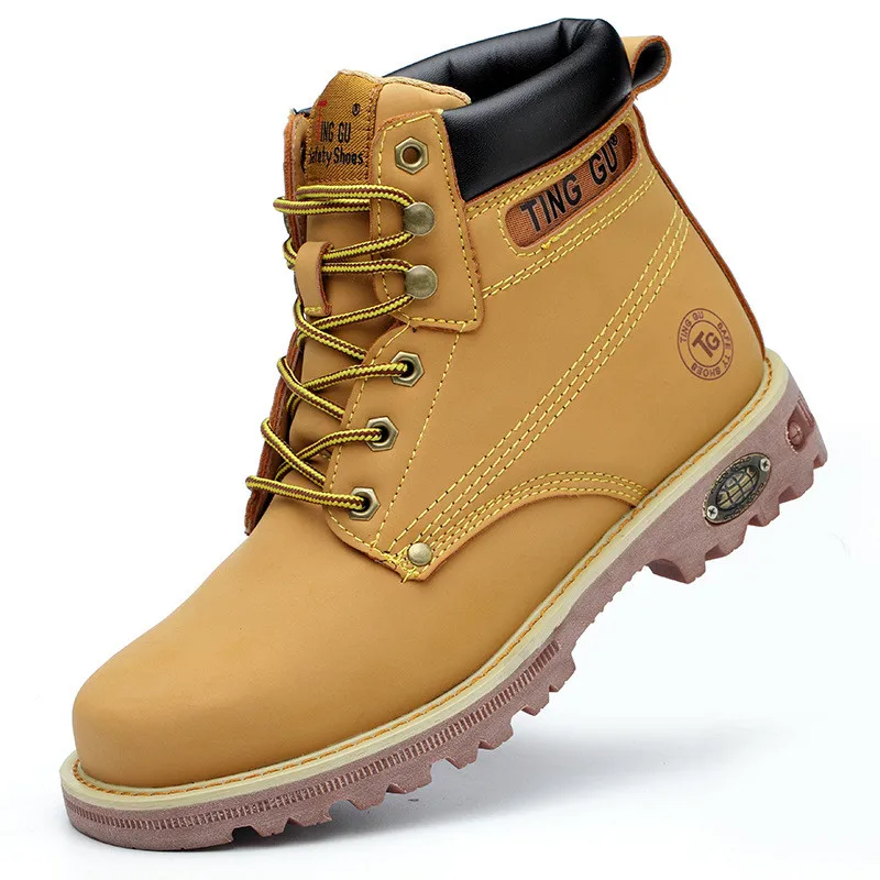 

2020 S3 Rubber outsole industrial work safety steel toe cap price leather upper men safety shoes caterpillar brown welding boots, Black ,yellow