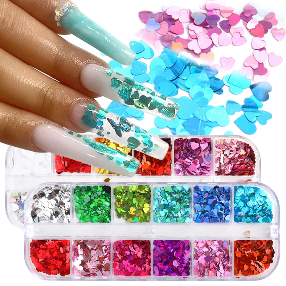 

3D Mixed Heart Butterfly Shapes Nails Glitter Sequins Stickers For Nail Decoration Supplies, Picture