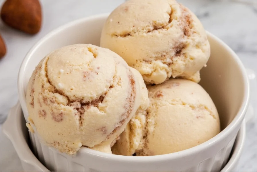 Comparison of three different cinnamon roll ice cream brands showing texture differences and ingredient quality