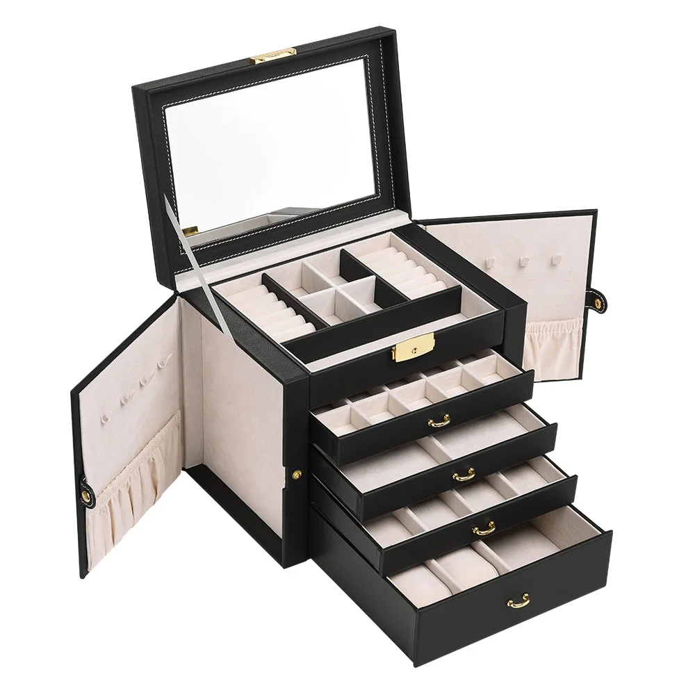 

Custom Logo Pu Leather Organizer Travel jewellery Case Hanging Necklace Ring Jewelry Storage Boxes For Jewelry