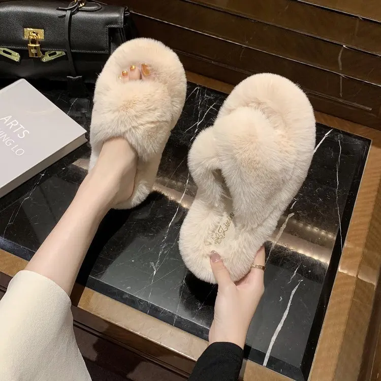 

PDEP popular factory direct price wholesale colorful house bedroom faux fluffy plush fur slippers for women, 6 colors