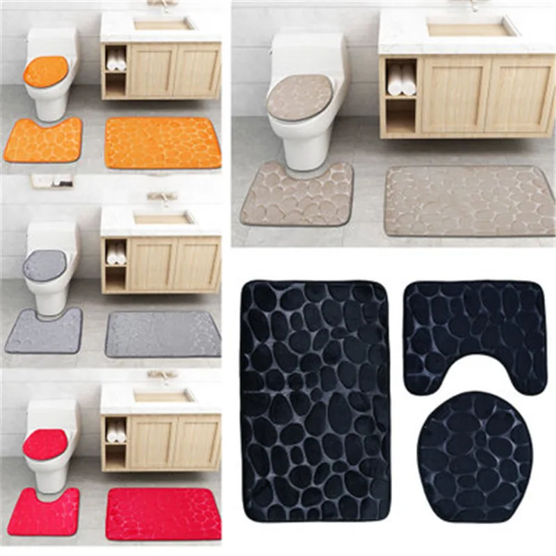 

Three-piece anti-slip absorbent toilet floor mat for toilet bathroom toilet carpet classic pattern foot mat, Picture