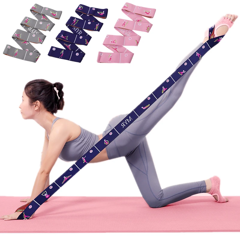 

11 Grid Multi-segment Yoga Resistance Band Beginner Dance Pilates Auxiliary Stretching Belt Adult Latin Training Elastic Bands, Gray, pink, dark blue