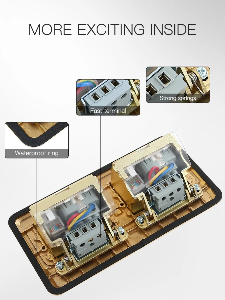 German standard brass power 16A double pop-up floor socket box