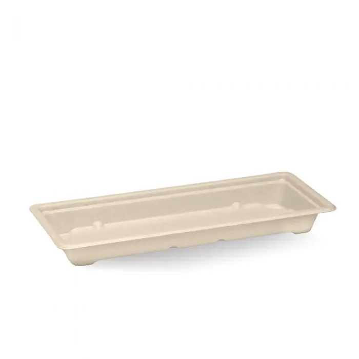 

Disposable rectangle compostable sugarcane bagasse sushi serving tray plate for takeout food, White / unbleached