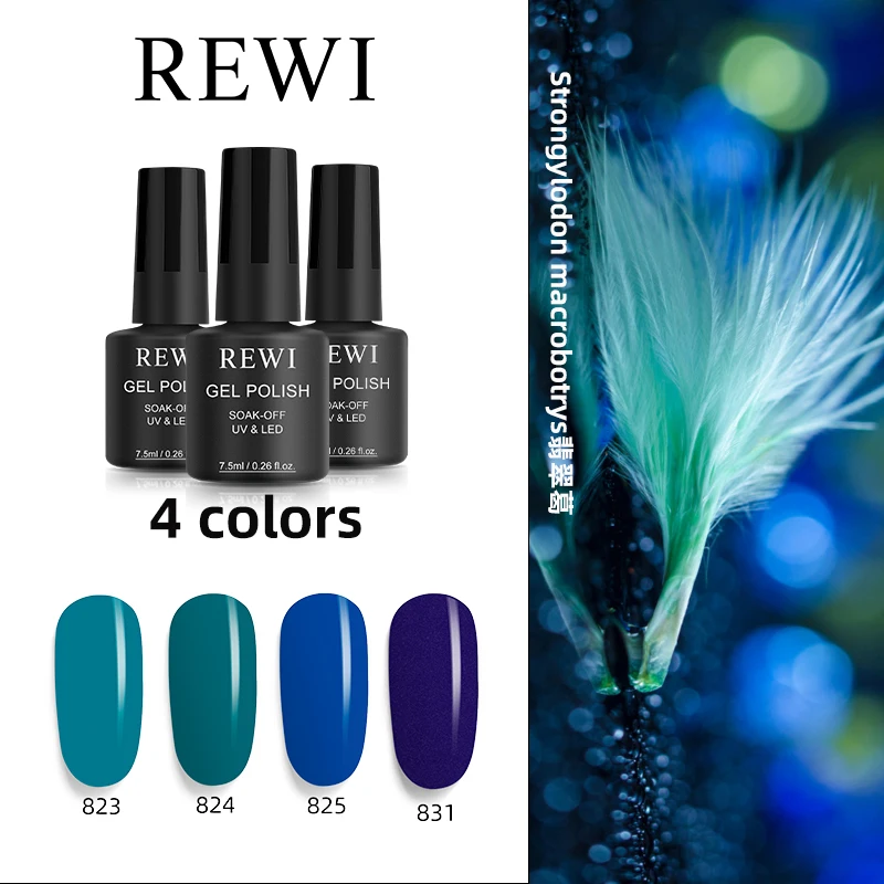 

New REWI Brand Nail Gel Supplier Strongylodon Macrobotrys 4 Colors Per Kit Set Nail Gel Polish For Nail Art With High Quality, 4 colors(strongylodon macrobotrys)